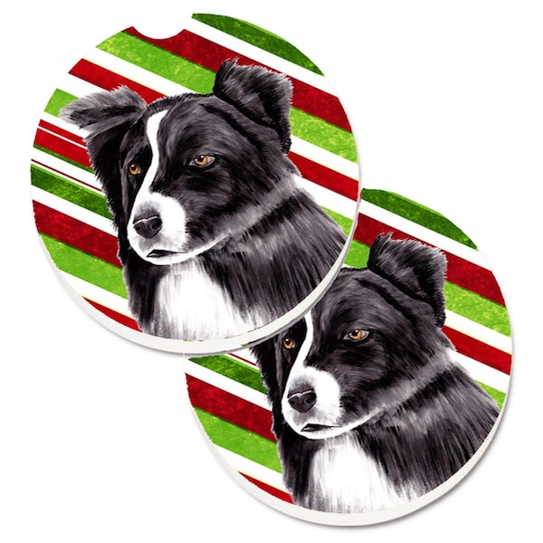 Carolines Treasures Border Collie Candy Cane Holiday Christmas Cup Holder Car Coaster, 2PK SC9327CARC - main